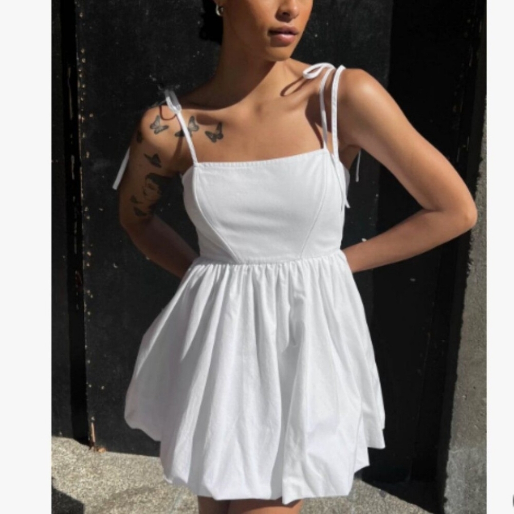 Oak + Fort White Bubble Hem Mini Dress Cotton Size M